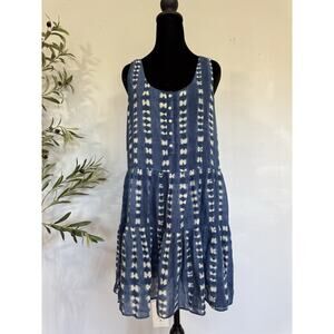 J. Crew Indigo Henley Tank Cover-up Tie-die Tiered Dress Sz Small Boho Hippie
